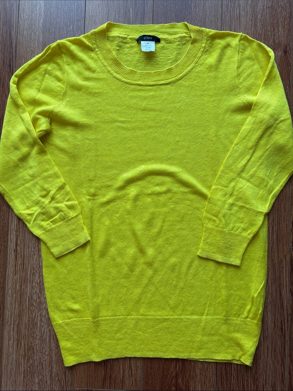 J. Crew 100% Linen Sweater 3/4 Sleeve Sweater XS Bright Yellow EUC